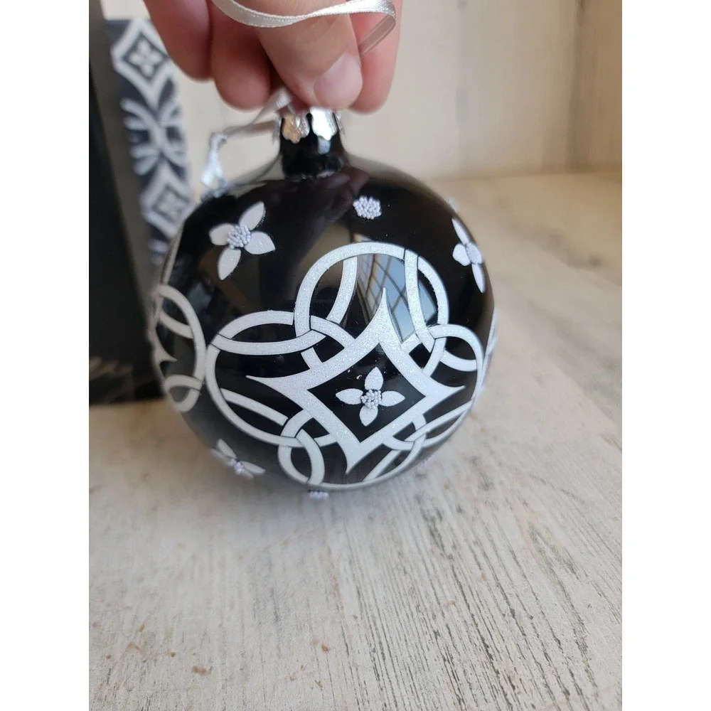 Vara Bradley black concerto white glass ball vintage Xmas ornament home decor